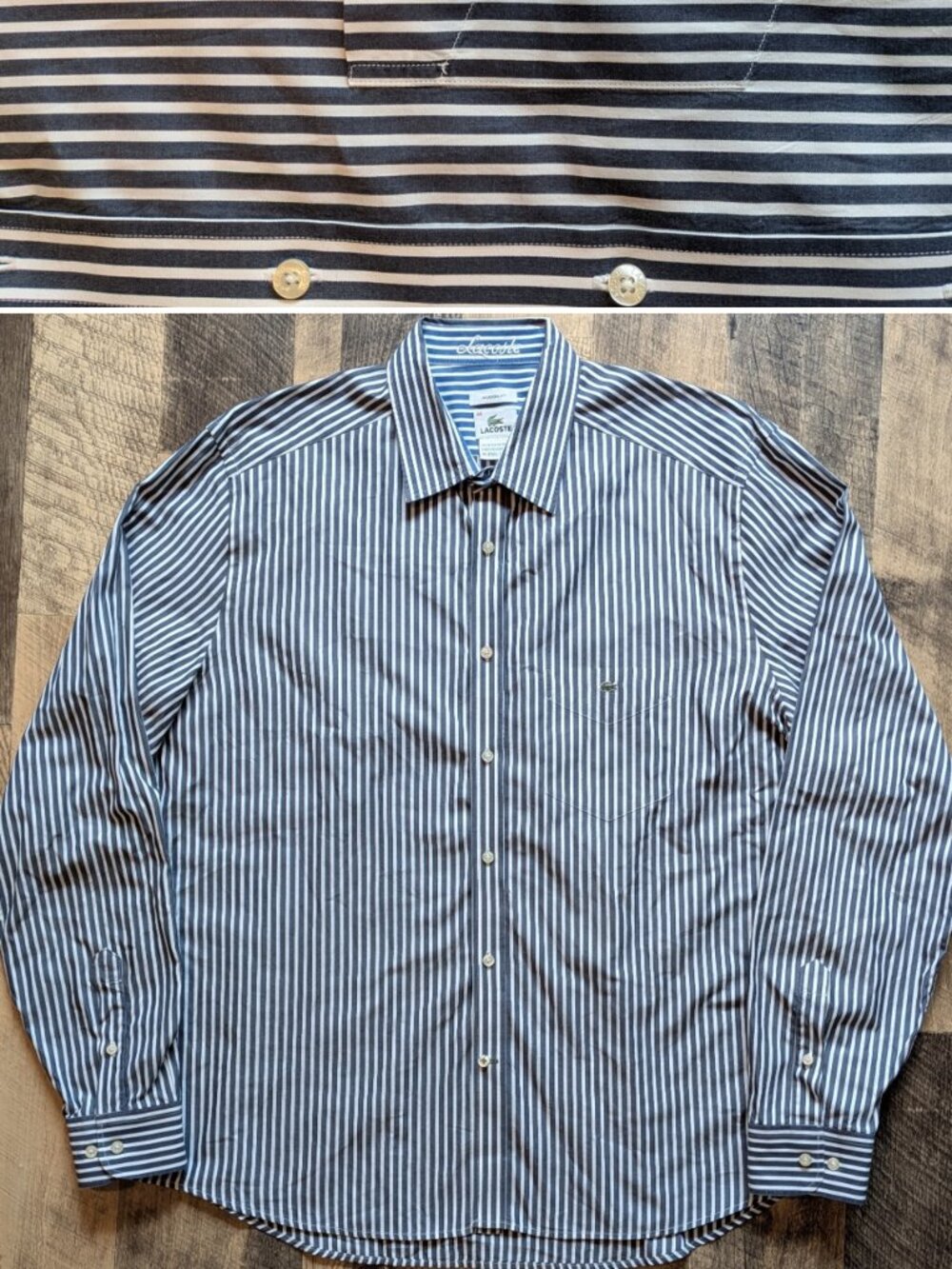 Lacoste Modern Fit Striped Cotton Shirt Blue Gray White